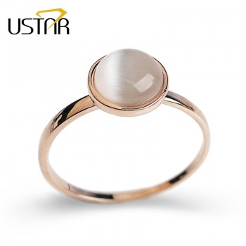 USTAR White stone Wedding Rings for women Jewelry Rose Gold color engagement Rings female Anel bijoux party gift top quality