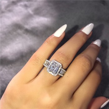 Vecalon Iconic Allure Promise Ring 925 sterling silver Baguette AAAAA Zircon Cz Engagement Wedding band rings for women Jewelry