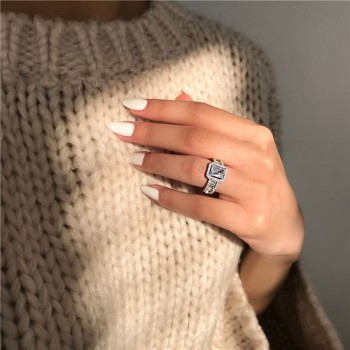 Vecalon Iconic Allure Promise Ring 925 sterling silver Baguette AAAAA Zircon Cz Engagement Wedding band rings for women Jewelry