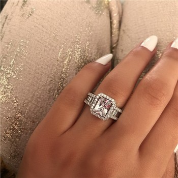 Vecalon Iconic Allure Promise Ring 925 sterling silver Baguette AAAAA Zircon Cz Engagement Wedding band rings for women Jewelry