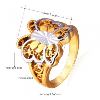 U7 Elegant Butterfly Engagement Ring Gold Color Trendy Wedding Bands Rings For Women Gift Box R366