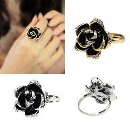 Silver and Gold Color Rings Hot Fashion Korea Women Black Rose Opening Ring Rhinestone Ring Drop Shipping May2918