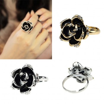 Silver and Gold Color Rings Hot Fashion Korea Women Black Rose Opening Ring Rhinestone Ring Drop Shipping May2918