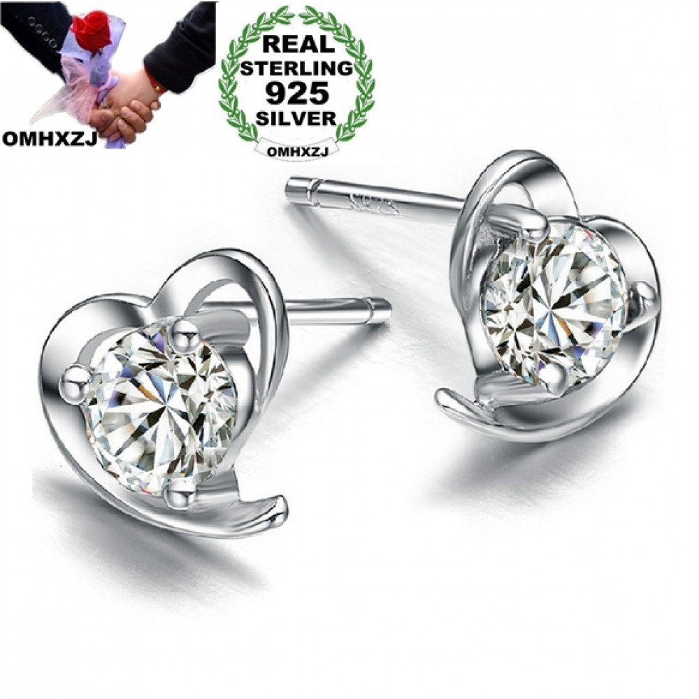 OMHXZJ Wholesale Fashion girl woman jewelry AAA zircon Amethyst purple heart 925 Sterling silver Stud earrings YS16