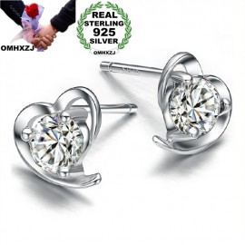 OMHXZJ Wholesale Fashion girl woman jewelry AAA zircon Amethyst purple heart 925 Sterling silver Stud earrings YS16