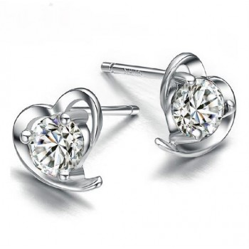 OMHXZJ Wholesale Fashion girl woman jewelry AAA zircon Amethyst purple heart 925 Sterling silver Stud earrings YS16