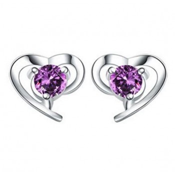 OMHXZJ Wholesale Fashion girl woman jewelry AAA zircon Amethyst purple heart 925 Sterling silver Stud earrings YS16