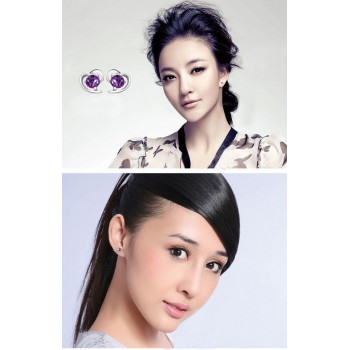 OMHXZJ Wholesale Fashion girl woman jewelry AAA zircon Amethyst purple heart 925 Sterling silver Stud earrings YS16