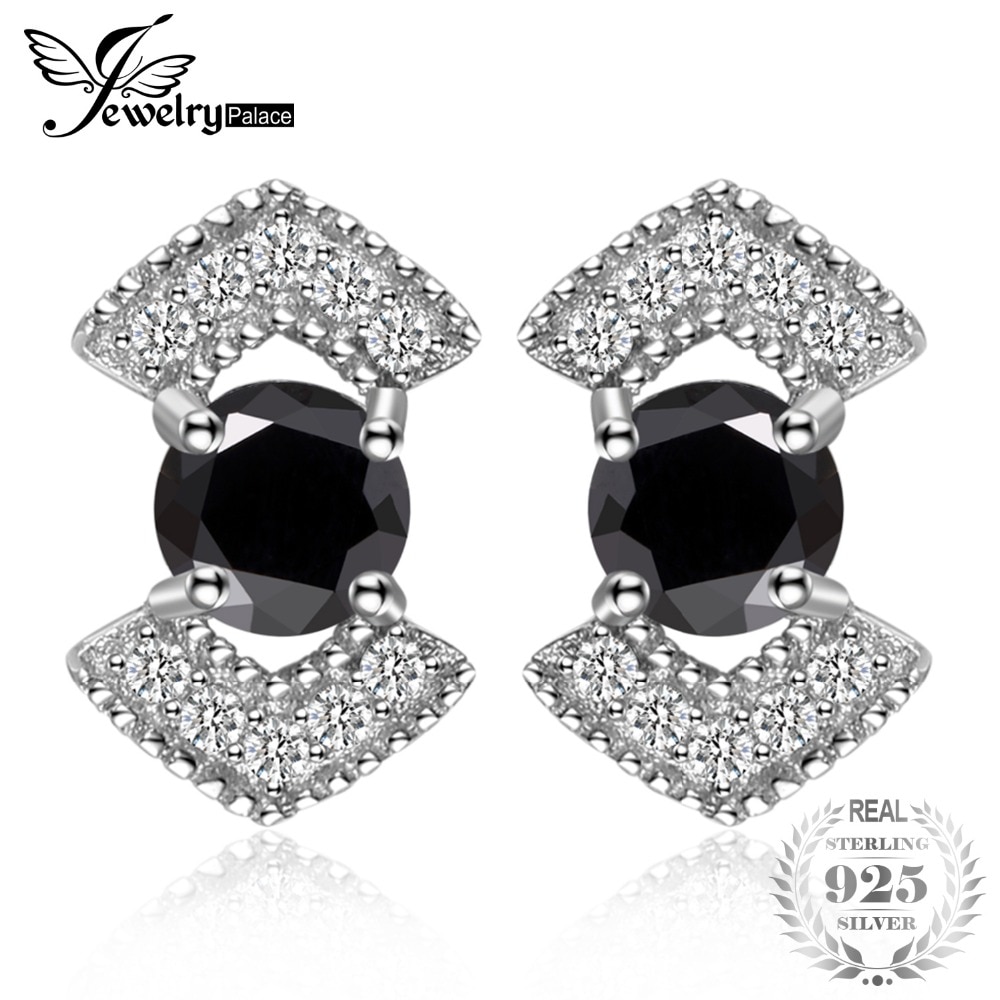 JewelryPalace Elegant 0.73 ct Genuine Black Spinel Studs Earrings 925 Sterling Silver Fine Jewelry For Women New Trendy Earrings
