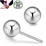 OMHXZJ Wholesale Jewelry Round Fashion joker for Woman Wedding Gift Glossy Smooth Bead 925 Sterling Silver Stud Earrings YS298
