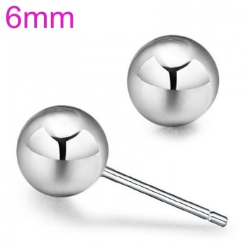 OMHXZJ Wholesale Jewelry Round Fashion joker for Woman Wedding Gift Glossy Smooth Bead 925 Sterling Silver Stud Earrings YS298