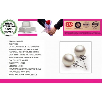 OMHXZJ Wholesale Sweet girl boy Fashion jewelry woman pure natural shell freshwater pearl 925 Sterling silver Stud Earrings YS01