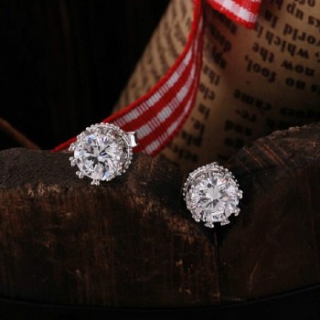 OMHXZJ Wholesale Fashion jewelry Crown natural crystal AAA zircon 925 Sterling Silver Stud Earrings YS29