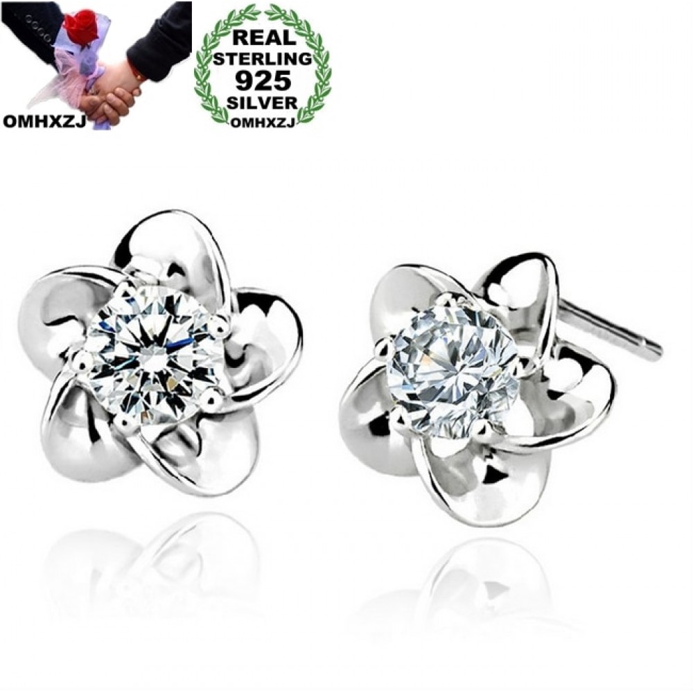 OMHXZJ Wholesale Fashion jewelry crystal five leaves flowers White AAA zircon Amethyst 925 sterling silver Stud earrings YS02