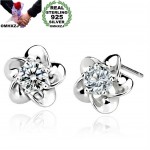 OMHXZJ Wholesale Fashion jewelry crystal five leaves flowers White AAA zircon Amethyst 925 sterling silver Stud earrings YS02