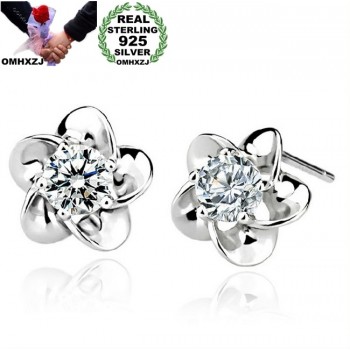 OMHXZJ Wholesale Fashion jewelry crystal five leaves flowers White AAA zircon Amethyst 925 sterling silver Stud earrings YS02
