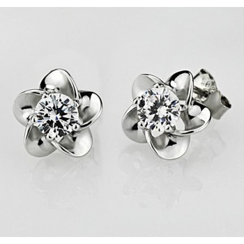 OMHXZJ Wholesale Fashion jewelry crystal five leaves flowers White AAA zircon Amethyst 925 sterling silver Stud earrings YS02