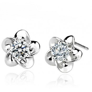 OMHXZJ Wholesale Fashion jewelry crystal five leaves flowers White AAA zircon Amethyst 925 sterling silver Stud earrings YS02
