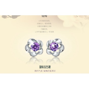 OMHXZJ Wholesale Fashion jewelry crystal five leaves flowers White AAA zircon Amethyst 925 sterling silver Stud earrings YS02