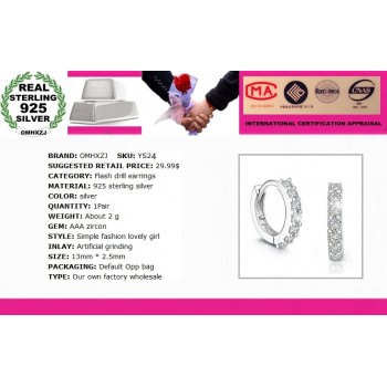 OMHXZJ Wholesale Fashion jewelry circular Elegant girl woman single row drill AAA zircon 925 Sterling silver Stud Earrings YS24