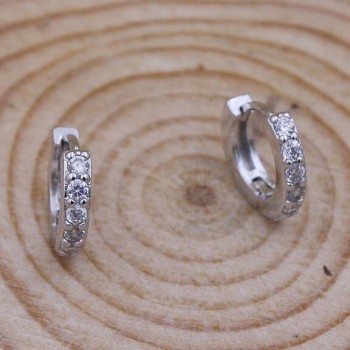 OMHXZJ Wholesale Fashion jewelry circular Elegant girl woman single row drill AAA zircon 925 Sterling silver Stud Earrings YS24