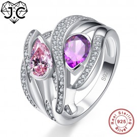 J.C  Charms Accessory Amethyst Morganite Citrine Pink White Topaz 925 Sterling Silver Ring Size 6 7 8 9 Wedding Fine Jewelry