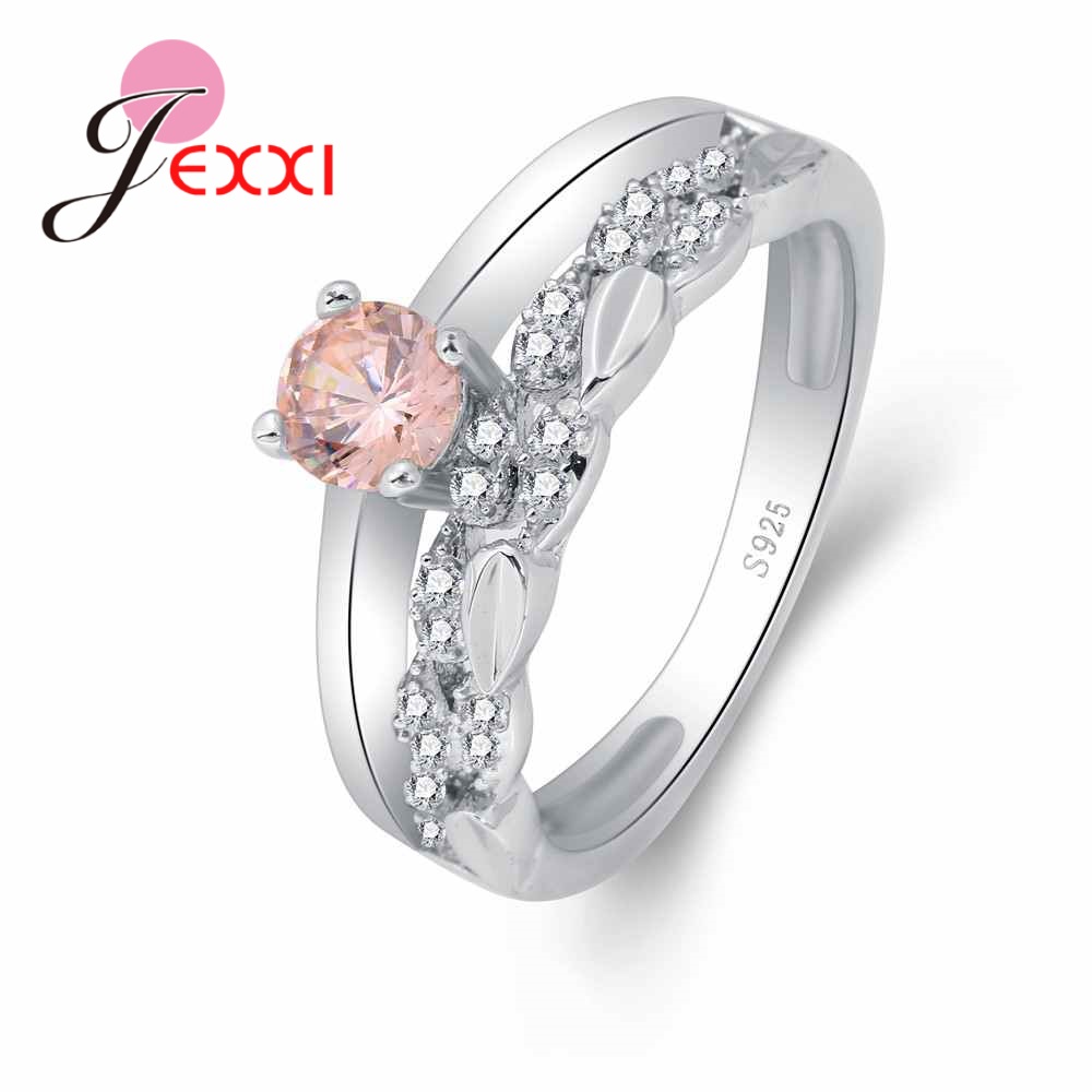 Jemmin Sweet Wreath Jewelry With Pink Austrian Crystal 925 Sterling Silver Ring Women Present Party Enagaement High Quality