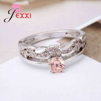 Jemmin Sweet Wreath Jewelry With Pink Austrian Crystal 925 Sterling Silver Ring Women Present Party Enagaement High Quality