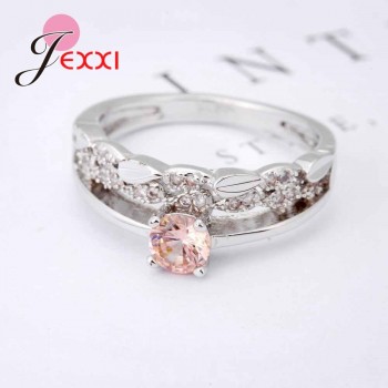 Jemmin Sweet Wreath Jewelry With Pink Austrian Crystal 925 Sterling Silver Ring Women Present Party Enagaement High Quality