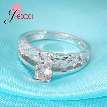 Jemmin Sweet Wreath Jewelry With Pink Austrian Crystal 925 Sterling Silver Ring Women Present Party Enagaement High Quality