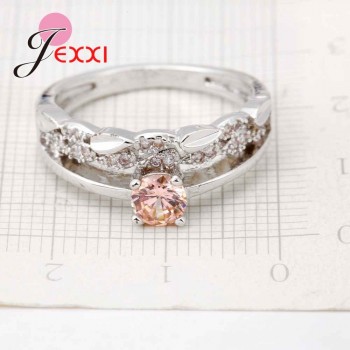 Jemmin Sweet Wreath Jewelry With Pink Austrian Crystal 925 Sterling Silver Ring Women Present Party Enagaement High Quality