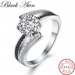 Career 3.9g Classic 925 Sterling Silver Jewelry Row Blackamp;White Stone Wedding Rings for Women Femme Bague C334