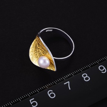Lotus Fun Real 925 Sterling Silver Natural Pearl Handmade Designer Fine Jewelry Creative Open Ring Leaf Rings for Women Bijoux