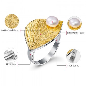 Lotus Fun Real 925 Sterling Silver Natural Pearl Handmade Designer Fine Jewelry Creative Open Ring Leaf Rings for Women Bijoux