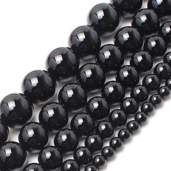 Natrual Stone Beads Smooth Black Agate Stone Beads For Jewelry Making Bracelet Necklace 4/6/8/10/12/14mm 15inches Diy Jewelry
