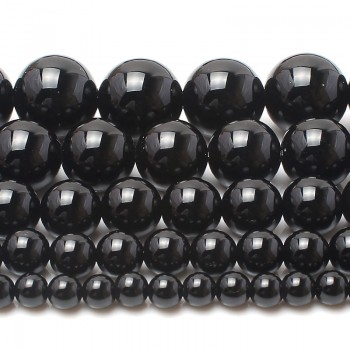 Natrual Stone Beads Smooth Black Agate Stone Beads For Jewelry Making Bracelet Necklace 4/6/8/10/12/14mm 15inches Diy Jewelry