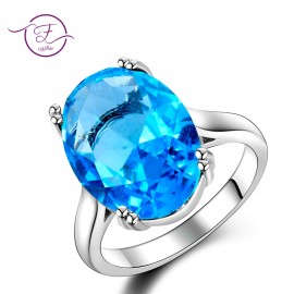 Womens Jewelry S925 Silver Ring AAAAA Sky Blue Sapphire Blue Ellipse Simple Elegant Wedding Jewelry Party Valentines Day Gift