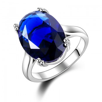 Womens Jewelry S925 Silver Ring AAAAA Sky Blue Sapphire Blue Ellipse Simple Elegant Wedding Jewelry Party Valentines Day Gift