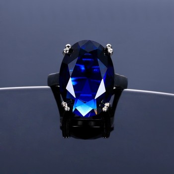 Womens Jewelry S925 Silver Ring AAAAA Sky Blue Sapphire Blue Ellipse Simple Elegant Wedding Jewelry Party Valentines Day Gift