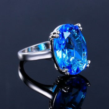 Womens Jewelry S925 Silver Ring AAAAA Sky Blue Sapphire Blue Ellipse Simple Elegant Wedding Jewelry Party Valentines Day Gift