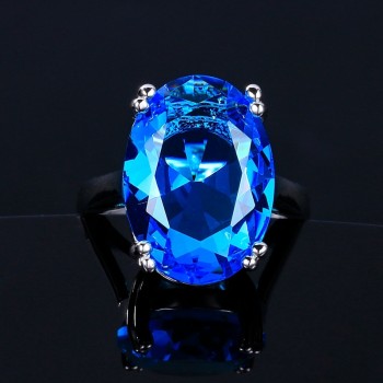 Womens Jewelry S925 Silver Ring AAAAA Sky Blue Sapphire Blue Ellipse Simple Elegant Wedding Jewelry Party Valentines Day Gift