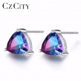 CZCITY Luxury Rainbow Topaz Stud Earrings Real 100% 925 Sterling Silver Fashion Women Earring Jewelry Wholesale