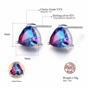CZCITY Luxury Rainbow Topaz Stud Earrings Real 100% 925 Sterling Silver Fashion Women Earring Jewelry Wholesale