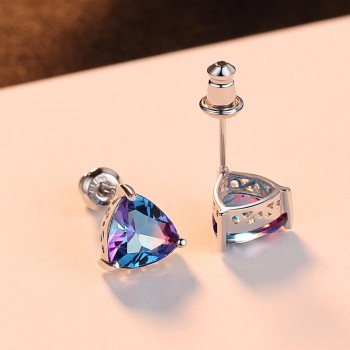 CZCITY Luxury Rainbow Topaz Stud Earrings Real 100% 925 Sterling Silver Fashion Women Earring Jewelry Wholesale