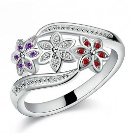 Jemmin Funny Design Three Color CZ Flower Ring for Women Girls Fashion 925 Sterling Silver Rings Wedding Jewelry Size 7 8 9