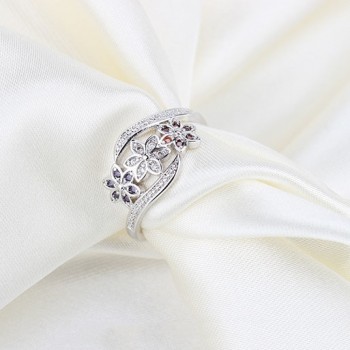 Jemmin Funny Design Three Color CZ Flower Ring for Women Girls Fashion 925 Sterling Silver Rings Wedding Jewelry Size 7 8 9