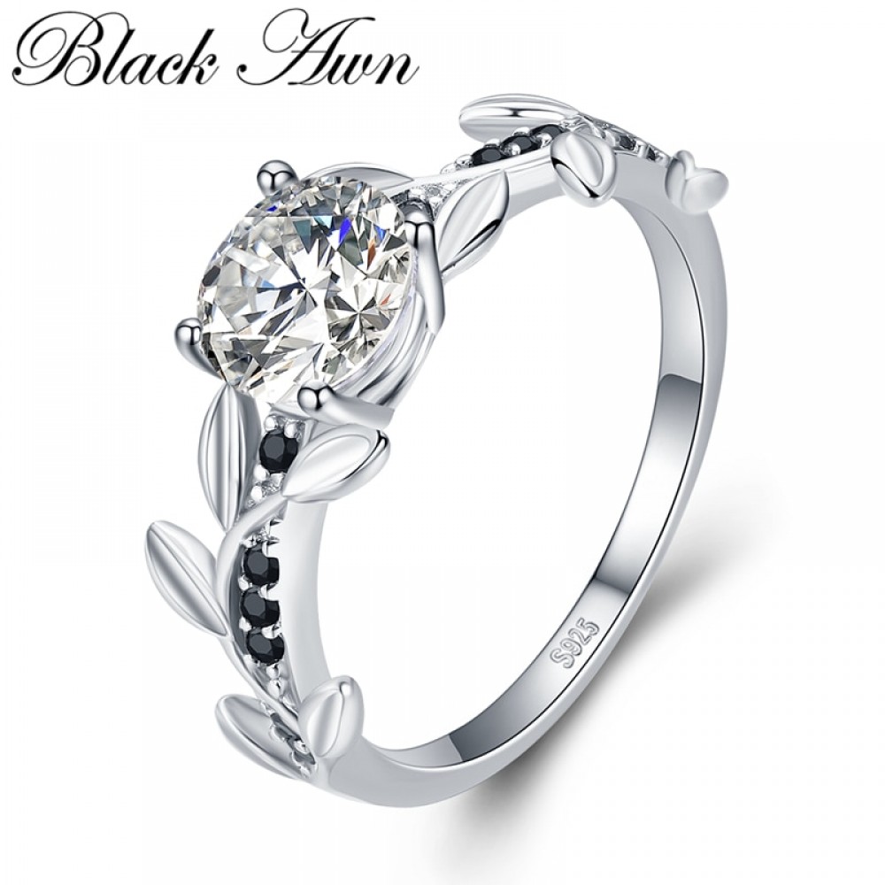 2018 New Romantic 925 Sterling Silver Fine Jewelry Engagement Black Spinel Flower Engagement  Ring for Women Anillos Mujer G079