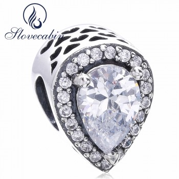 Slovecabin 2017 Autumn 925 Sterling Silver Radiant Teardrop Charms Beads Fits For Pandora Bracelet Silver Heart Bead DIY Jewelry