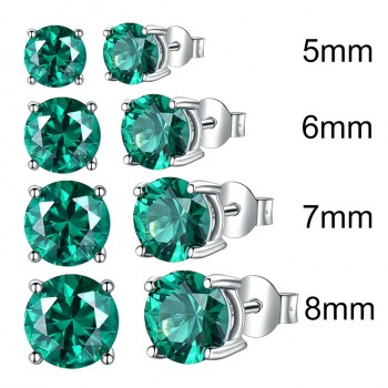 UMCHO Real 925 Sterling Silver Jewelry Created Russian Emerald Stud Earrings Elegant Anniversary For Women Birthday Gifts