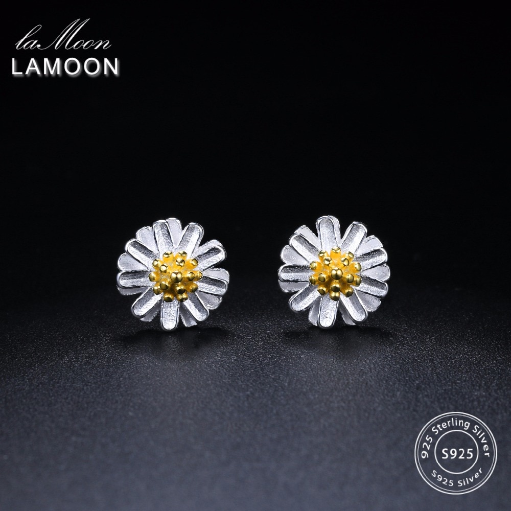 LAMOON 2017 New Handmade Chrysanthemum Flower Shape Real 925-sterling-silver Earrings Fine Jewelry for Women Girl Gift LMEY022